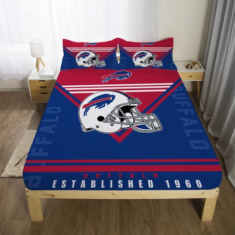 Buffalo Bills Football Fitted Sheet 3PCS Bed Sheet & Pillowcase Fans Bedding set Cover
