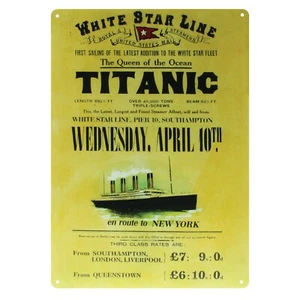 Letrero de metal mediano Titanic Rates vintage de coleccionistas 200 mm x 300 mm (sg) - Imagen 1 de 1
