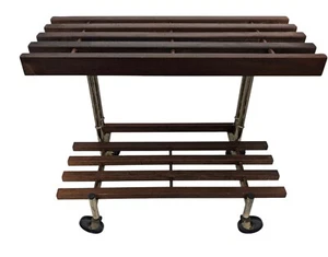 Vintage MCM TV Stereo Utility kitchen Bar Rolling Cart Gold Wood Slats 2-Tier  - Picture 1 of 8