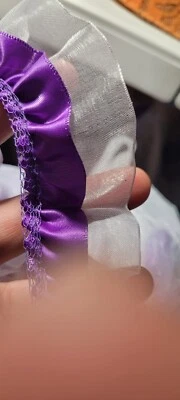 30 yards Ruffle Purple Ribbon On White Organza Lace Trim, 1.5 W - Image 1 of 2