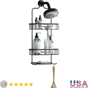 Rustproof Aluminum Shower Caddy Over Shower Organizer W/ Shelves & Hooks US - Picture 1 of 12