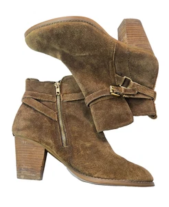 Lauren Ralph Lauren Macie Brown Suede Leather Zip Bootie Heels Womens 9 B - Picture 1 of 13