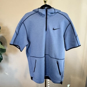 Nike Pro 1/4 Zip Workout Hoodie Pullover Mens L Blue Dri Fit Short Sleeve CQ8343 - Picture 1 of 11