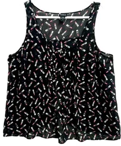 Torrid 2 , 2X black pink lipsticks sheer see through scoop neck sleeveless top - Imagen 1 de 6