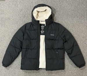 Hollister Men's Faux Fur Lined Hooded Jacket Size M Black Full Zip - Picture 1 of 6