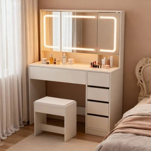 Schminktisch Frisiertisch Kosmetiktisch mit spiegel 5 Schubladen LED-Beleuchtung - Bild 1 von 11
