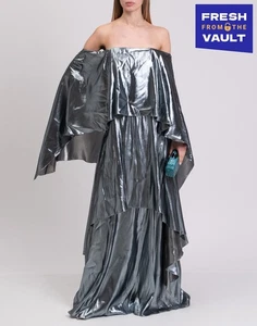 RRP €3115 ALBERTA FERRETTI Off Shoulder Gown IT42 US6 UK10 M Silk Blend Tiered - Picture 1 of 9