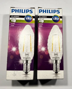 LED Candle Bulbs 2w Philips E14 2700k Warm White Twin Pack 25w Equivalent 250lmn - Picture 1 of 10
