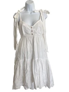 Caroline Constas New York Elle Dress white Tie Shoulder sz S White Faux Buttons - Picture 1 of 5