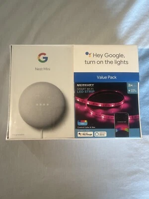 "NEW" Google Nest Mini Chalk + Merkury Innovations Smart LED Lightstrip Bundle - Image 1 of 3