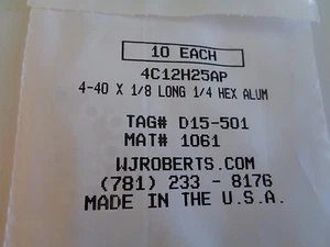 Aluminum HEX Standoff 4-40 1/8” Long 4C12H25AP Female/ Female (10 Pcs) - New - Picture 1 of 1