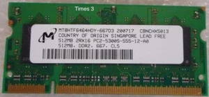 Micron MT8HTF6464HDY-667, CL5 512MB 2Rx16 PC2-5300S-12-A0 DDR2  Memory ~Lot of 3 - Picture 1 of 2