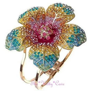 Impresionante brazalete dorado ramillete floral esmalte arco iris con cristales Swarosvki - Imagen 1 de 4