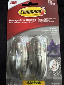 1 pk 3M Command Hooks Medium Sized Traditional Decorative Hooks Nickel - Picture 1 of 2