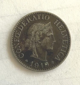 Moneta Svizzera 10 Rappen 1919-B Ottone MS (Mint State) - Foto 1 di 2