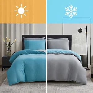 Queen Duvet Cover Set, 3 Pieces Warm & Cooling Duvet Covers Reversible Bedding  - Picture 1 of 6