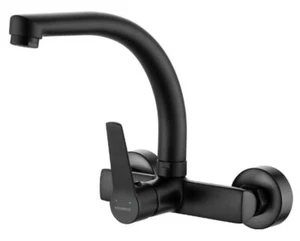 Wall Mounted Kitchen Tap Black Single Lever High F Spout - Picture 1 of 2