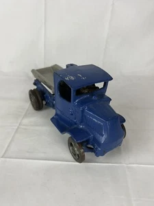 Vintage Truck Cab Blue Cast Iron Metal Tires long with Driver - Picture 1 of 5