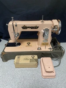Vintage ATLAS Precision Sewing Machine w/Atlas Tin Case and Cover- Not Working - Picture 1 of 12