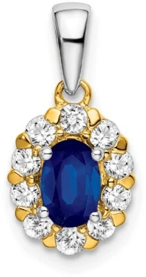 14K Two-tone Gold Oval Lab-Created Sapphire and Diamond Halo Pendant - Image 1 of 4