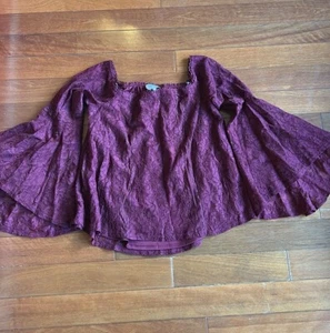 Laundry Womens Burgundy Lace Blouse Bell Sleeves Sz S Lined ST2225 - Picture 1 of 3