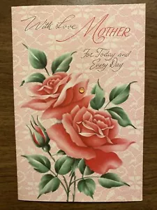 Vintage 1940s Happy Mother's Day Greeting Card Red Roses Flowers Budding P3B - Picture 1 of 17