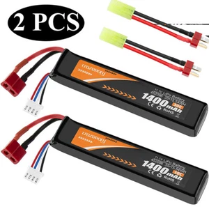 2pcs 1400mAh 11,1V Airsoft Akku Wiederaufladbar mit T-Stecker für Airsoft Waffen - Bild 1 von 8