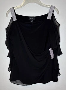 MSK Women’s Sz. M Capelet Cold Shoulder Blouse Black Silver Bedazzled Worn Once - Picture 1 of 9