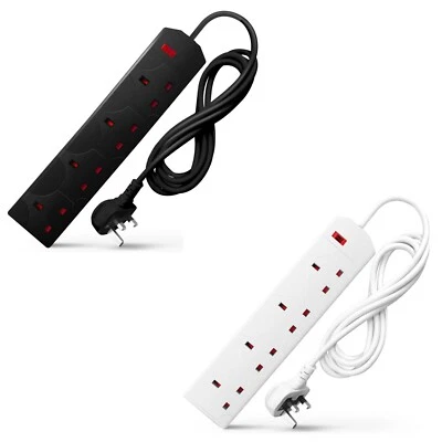 DESIRETECH Black Electric Extension Lead - 4 Gang, 3 Pin Cable with UK Plug - Image 1 of 4
