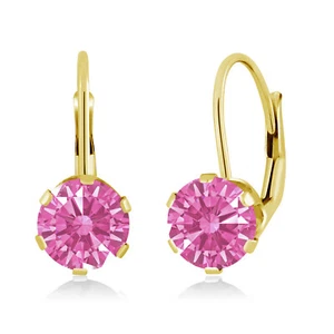 14K Yellow Gold 6MM Birthstone Gemstone Leverback Dangle Earrings For Women - Picture 1 of 3