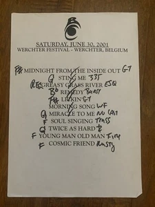 Black Crowes Band 6-30-01 Tour Concert Used Set List W Notes Werchter, Belgium - Picture 1 of 2