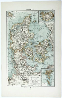 Mapa alemán de Dinamarca 1898 litografía a todo color 18x11,5 Foto 1 de 2