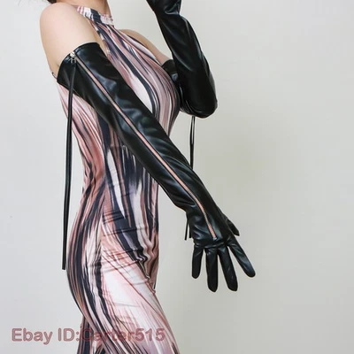 Nuevo Damas Guantes de Cuero Sintético PU Muñeca Larga Noche Ópera Fiesta Cremallera Retro Punk Foto 1 de 4