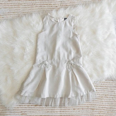 VESTIDO GAP NIÑA 4Y BLANCO BRILLO METÁLICO SIN MANGAS LAZOS VOLANTES TUL PETTISKIRT Foto 1 de 4
