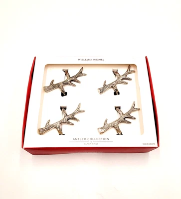 Кольца для салфеток из оленьих рогов Williams Sonoma осень День благодарения серебро никель S/4 - Изображение 1 из 2