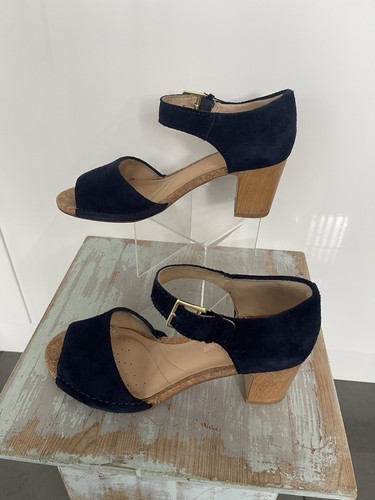 Sandali donna Clarks Cushion Plus taglia UK 5 5 D EU 39 ottime condizioni blu scamosciato