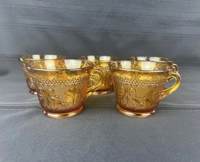 Набор из 5 винтажных стеклянных янтарных тиар Indiana для бутербродов кофе чая чашек кружек - Изображение 1 из 4