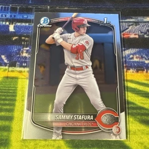 2025 Bowman - Chrome Prospects Sammy Stafura #BCP-100 1st Bowman Reds - Picture 1 of 2