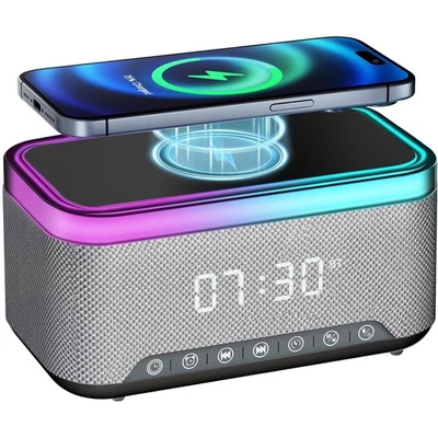 Radiowecker Uhrenradio Wecker, QI-Ladefunktion, Bluetooth Lautsprecher Mit Licht - Bild 1 von 4