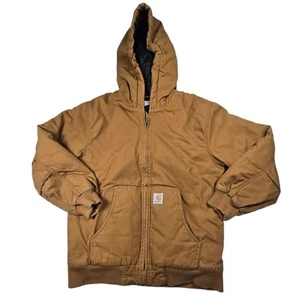 Carhartt Jacket Boys size Large 14-16 Brown Canvas Quilted Hooded - Picture 1 of 9