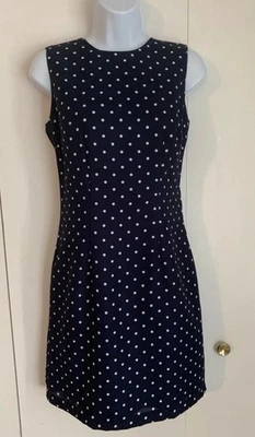 Vintage 90s Navy Blue White Polka Dot Sheath Dress 12* fits M Preppy Timeless - Image 1 of 4