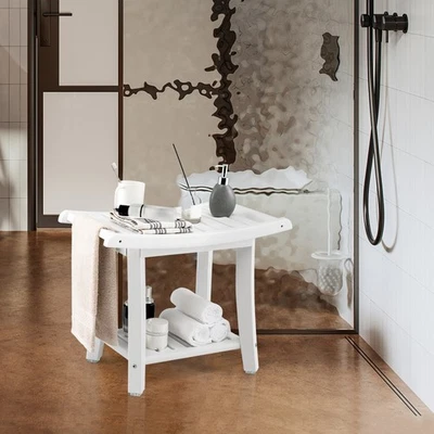 Banco de ducha antideslizante impermeable de 2 niveles taburete de ducha con patas curvas blanco Foto 1 de 4