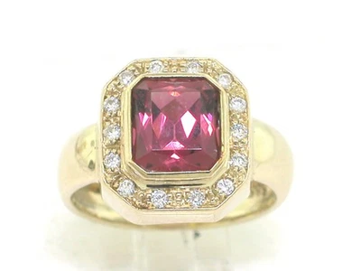 Turmalin Ring 585 Gelbgold Rubellit Turmalin 3ct  14 Brillanten 0,2ct Zertifikat - Bild 1 von 4