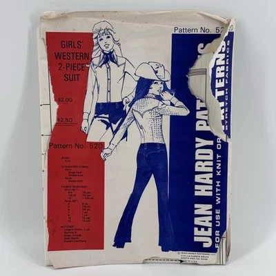 Traje de Colección Jean Hardy Patrón de Costura Niñas Western 2 Piezas 1974 Vaquero 520 SIN CORTAR Foto 1 de 4