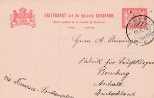 Suriname to Germany NICKERIE 5c Postcard Stationery via British Guiana UK 1912 - Picture 1 of 1