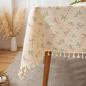 Fresh Floral Imitation Cotton-Linen Tablecloth for Dining/TV/Coffee Tables - Picture 1 of 19