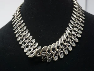 Vintage silberfarbene schwere Kettenhemd Kette Glieder Halskette Blatt klobig Gothic 19 Zoll - Bild 1 von 6
