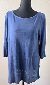 Eileen Fisher Sweater P/M Blue Green 100% Linen Lagenlook Tunic Open Knit Beach - Picture 1 of 5