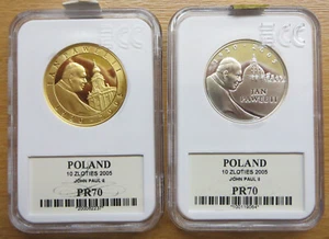10 Zloty Münze 2005 2x PR70 aus Polen, Papst Jan Pawel II - Bild 1 von 4
