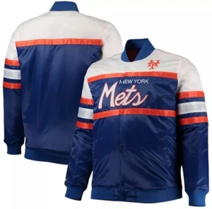 NY Mets MLB Mitchell & Ness Satin Bomber Snap Jacket Quilted Men size 2XL NWT - Picture 1 of 3